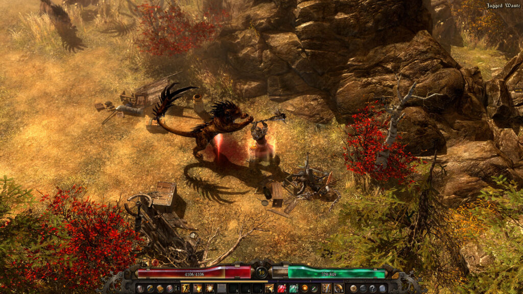 Grim Dawn: мрачное фэнтези, герой с оружием против орды монстров